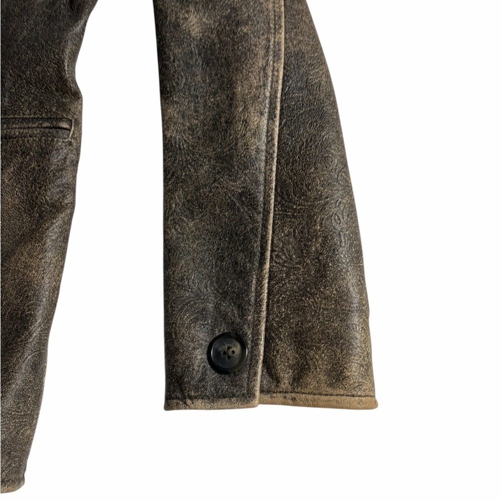 QUE Faux Leather Blazer Jacket – Vintage Distressed Bronze Paisley - Medium - Picture 3 of 11